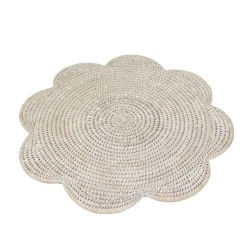 Caspari Rattan Trays And Accessories|Placemats|Rattan Scalloped Round Placemat in Cream - 1 Placemat