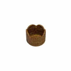 Caspari Tailgates|Cocktail Party|Rattan Scalloped Wine Coaster in Natural - 1 Coaster