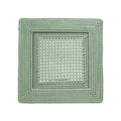 Caspari Summer Picnic|Rattan Trays And Accessories|Rattan Square Charger Plate in Green - 1 Charger Plate