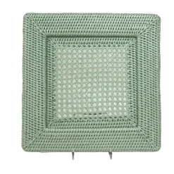 Caspari Summer Picnic|Rattan Trays And Accessories|Rattan Square Charger Plate in Green - 1 Charger Plate