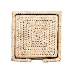 Caspari Easter|Coasters|Rattan Square Coasters & Holder in White Natural - Set of 6