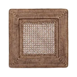 Caspari Graduation Celebration|Memorial Day|Rattan Square Plate Charger in Dark Natural - 1 Each