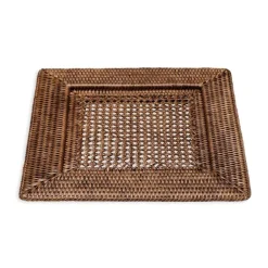 Caspari Graduation Celebration|Memorial Day|Rattan Square Plate Charger in Dark Natural - 1 Each