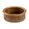Caspari Tailgates|Cocktail Party|Rattan Wine Bottle Coaster in Dark Natural - 1 Each