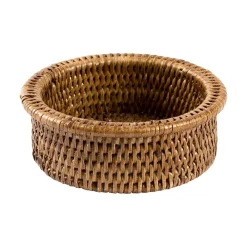 Caspari Tailgates|Cocktail Party|Rattan Wine Bottle Coaster in Dark Natural - 1 Each