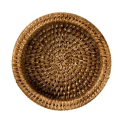 Caspari Tailgates|Cocktail Party|Rattan Wine Bottle Coaster in Dark Natural - 1 Each