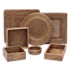 Caspari Tailgates|Cocktail Party|Rattan Wine Bottle Coaster in Dark Natural - 1 Each