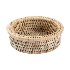 Caspari Tailgates|Cocktail Party|Rattan Wine Bottle Coaster in White Natural - 1 Each
