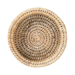 Caspari Tailgates|Cocktail Party|Rattan Wine Bottle Coaster in White Natural - 1 Each