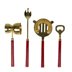 Caspari Cocktail Party|Bar Tools & Acrylic Barware|Red & Shiny Brass Bar Tool Sets