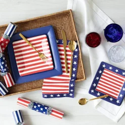 Caspari Memorial Day|Fourth Of July|Red, White & Blue Paper Cocktail Napkins - 20 Per Package