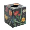 Caspari Lacquerware|Mother'S Day|Redouté Floral Lacquer Tissue Box Cover in Black - 1 Each
