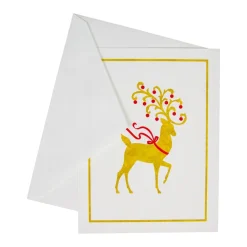 Caspari Christmas And Holiday Cards|Boxed Holiday Cards|Reindeer Foil Embossed Large Boxed Christmas Cards - includes 10 Cards & Envelopes