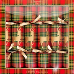 Caspari Christmas Crackers|Celebration Crackers|Reindeer Tartan Celebration Crackers - includes 6 Celebration Crackers