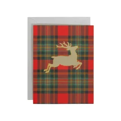 Caspari Christmas And Holiday Cards|Boxed Holiday Cards|Reindeer Tartan Foil Classic Boxed Christmas Cards - includes 10 cards & envelopes