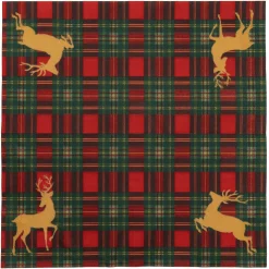 Caspari Paper Dinner Napkins|Reindeer Tartan Red Dinner Napkins - includes 20 Dinner Napkins