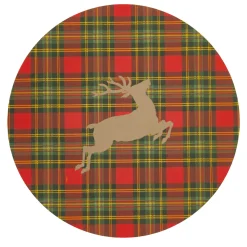 Caspari Christmas Placemats & Coasters|Reindeer Tartan Red Paper Placemats - includes 12 Paper Placemats