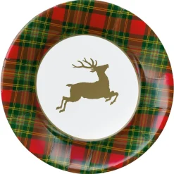 Caspari Paper Dinner Plates|Reindeer Tartan Red Paper Dinner Plates - includes 8 Paper Dinner Plates