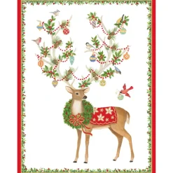 Caspari Christmas And Holiday Cards|Boxed Holiday Cards|Reindeer with Ornamented Antlers Classic Boxed Christmas Cards - includes 15 cards & envelopes