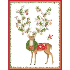 Caspari Christmas And Holiday Cards|Boxed Holiday Cards|Reindeer with Ornamented Antlers Classic Boxed Christmas Cards - includes 15 cards & envelopes