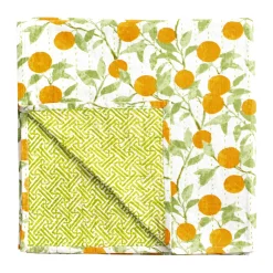 Caspari Tailgates|Easter|Reversible Kantha Table Cover in Orange Grove - 1 Each