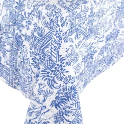 Caspari Tailgates|Memorial Day|Reversible Kantha Table Cover in Blue & White Pagoda Toile - 1 Each