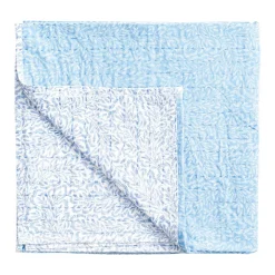 Caspari Tailgates|Memorial Day|Reversible Kantha Table Cover in Blue Block Print Leaves - 1 Each