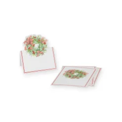 Caspari Christmas Place Cards|Place Cards|Ribbon Stripe Wreath Die-Cut Place Cards - 8 Per Package