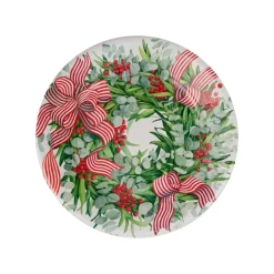 Caspari Paper Dinner Plates|Ribbon Stripe Wreath Dinner Plates - 8 Per Package