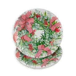 Caspari Paper Dinner Plates|Ribbon Stripe Wreath Dinner Plates - 8 Per Package