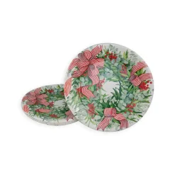 Caspari Paper Dinner Plates|Ribbon Stripe Wreath Dinner Plates - 8 Per Package