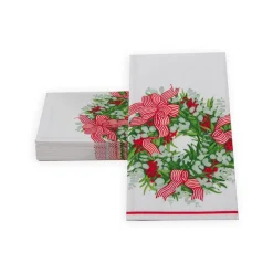 Caspari Christmas Napkins|Paper Guest Towels|Ribbon Stripe Wreath Guest Towel Napkins - 15 Per Package