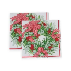 Caspari Paper Dinner Napkins|Ribbon Stripe Wreath Napkin Dinner - 20 Per Package