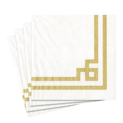 Caspari Christmas Napkins|Engagement Party|Rive Gauche Paper Luncheon Napkins in Gold & White - 20 Per Package