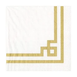 Caspari Christmas Napkins|Engagement Party|Rive Gauche Paper Luncheon Napkins in Gold & White - 20 Per Package