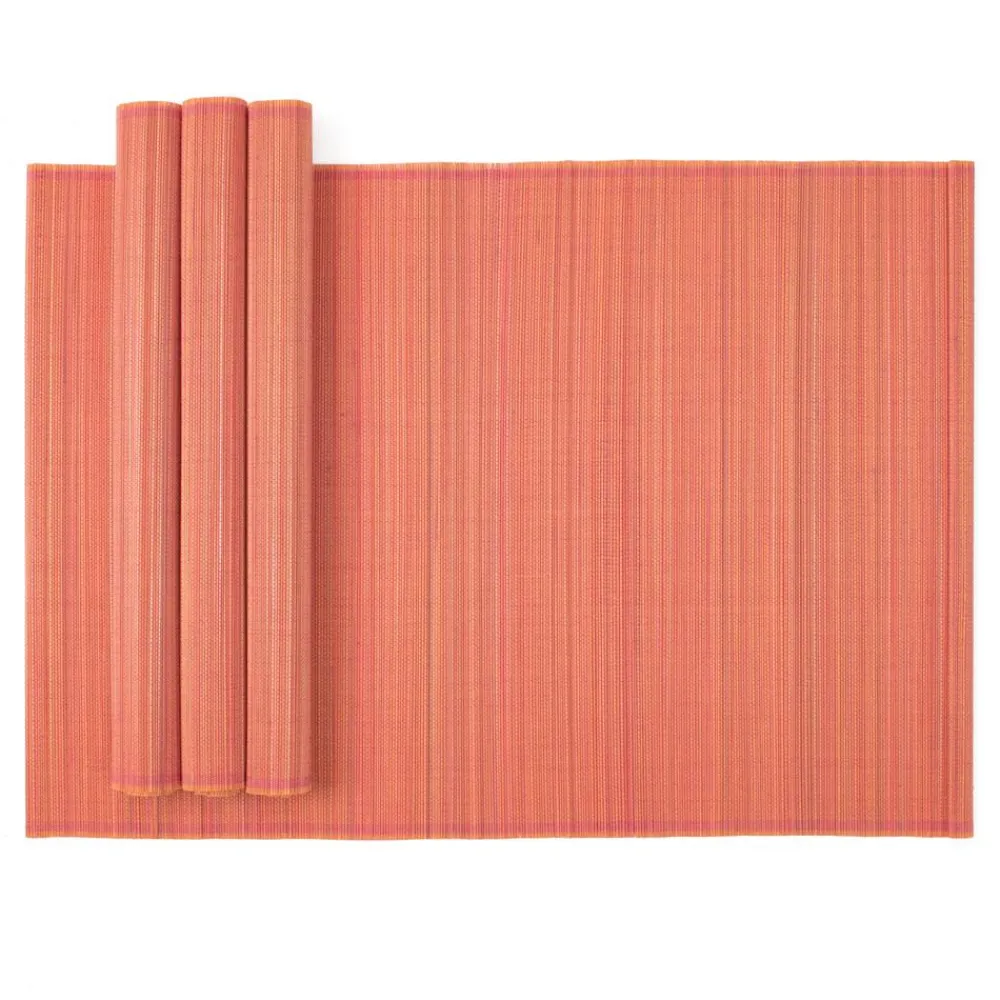 Caspari Placemats|Paper Placemats|Roll-Up Bamboo Placemats in Coral - Set of 4