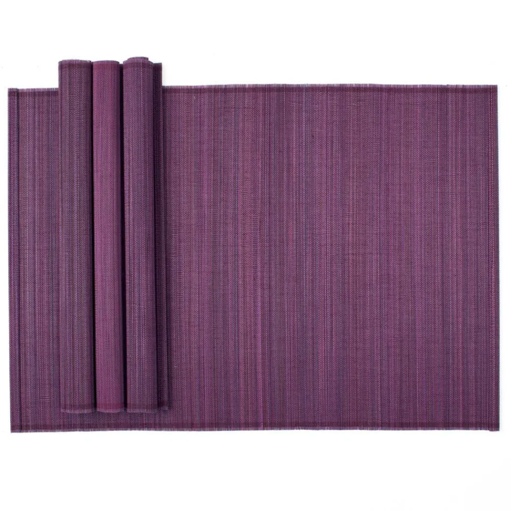 Caspari Placemats|Paper Placemats|Roll-Up Bamboo Placemats in Aubergine - Set of 4