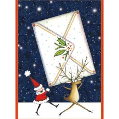 Caspari Christmas And Holiday Cards|Boxed Holiday Cards|Santa And Reindeer With Envelope Small Boxed Christmas Cards - includes 15 cards & envelopes