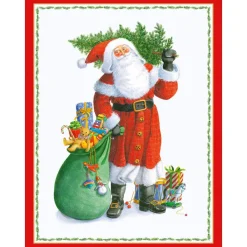 Caspari Christmas And Holiday Cards|Boxed Holiday Cards|Santa Carrying Tree Classic Boxed Christmas Cards - includes 15 cards & envelopes