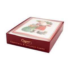 Caspari Christmas And Holiday Cards|Boxed Holiday Cards|Santa Carrying Tree Classic Boxed Christmas Cards - includes 15 cards & envelopes