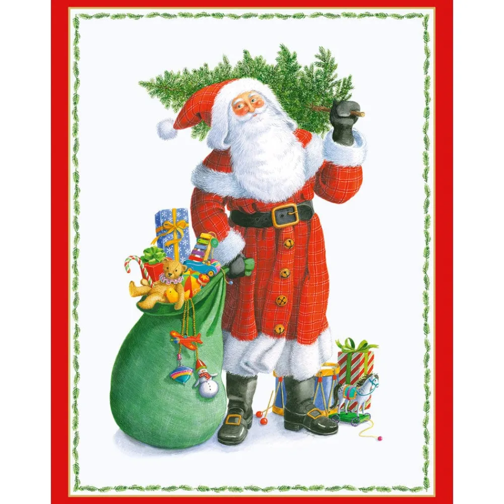 Personalization by Caspari Personalized Holiday Cards|Personalized Christmas Cards|Santa Carrying Tree Personalized Christmas Cards