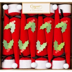 Caspari Christmas Crackers|Celebration Crackers|Santa Hat Cone-Shaped Celebration Christmas Crackers - 8 Per Box