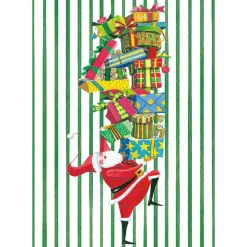 Caspari Christmas And Holiday Cards|Boxed Holiday Cards|Santa With Stack Of Gifts Small Boxed Christmas Cards - includes 15 cards & envelopes
