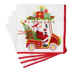 Caspari Christmas Napkins|Paper Cocktail Napkins|Santa's Golf Cart Cocktail Napkins - 20 Per Package