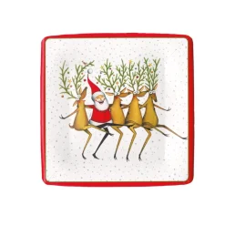 Caspari Christmas Plates|Paper Salad And Dessert Plates|Santa's Kickettes Square Paper Salad & Dessert Plates - 8 Per Package