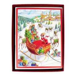 Caspari Christmas And Holiday Cards|Boxed Holiday Cards|Santa's Sleigh Boxed Christmas Cards - 15 Christmas Cards & 15 Envelopes