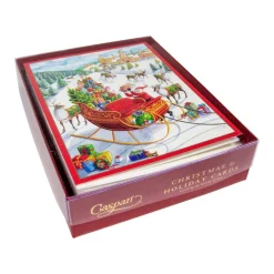 Caspari Christmas And Holiday Cards|Boxed Holiday Cards|Santa's Sleigh Boxed Christmas Cards - 15 Christmas Cards & 15 Envelopes
