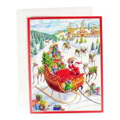 Caspari Christmas And Holiday Cards|Boxed Holiday Cards|Santa's Sleigh Boxed Christmas Cards - 15 Christmas Cards & 15 Envelopes