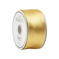 Caspari Christmas Ribbons & Bows|Ribbons & Bows|Satin Ivory & Gold Reversible Wired Ribbon -10 Yard Spool