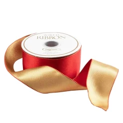 Caspari Christmas Ribbons & Bows|Ribbons & Bows|Satin Red & Gold Reversible Wired Ribbon - 6 Yard Spool